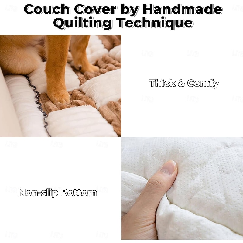 Pet Couch Covers for Sofa, Box Cushion Couch Covers for Dogs Washable Dog Couch Cover Protector Cream-Colored Furniture Sofa Covers for Dog Handmade Pure Cotton Pet Bed Mat3