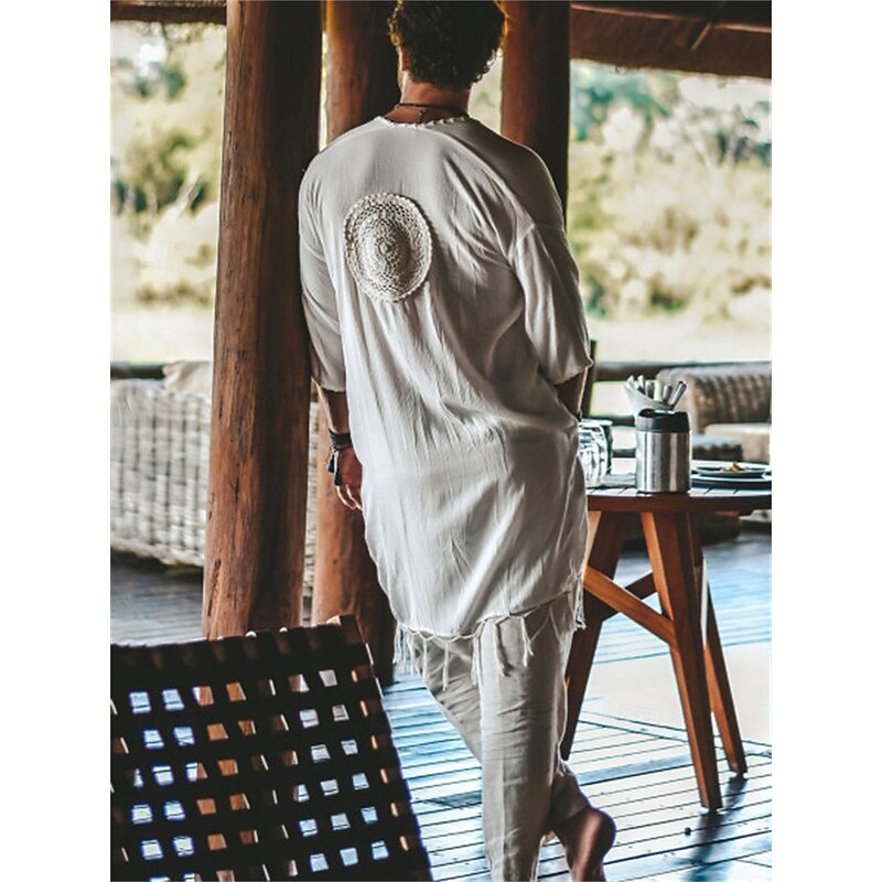 Retro Vintage Medieval Renaissance Shirt Kimono Pirate Viking Tassel Fringe Solid Color Fancy Dress Men's Pirate Masquerade Vacation Casual Daily Adults' Shirt2