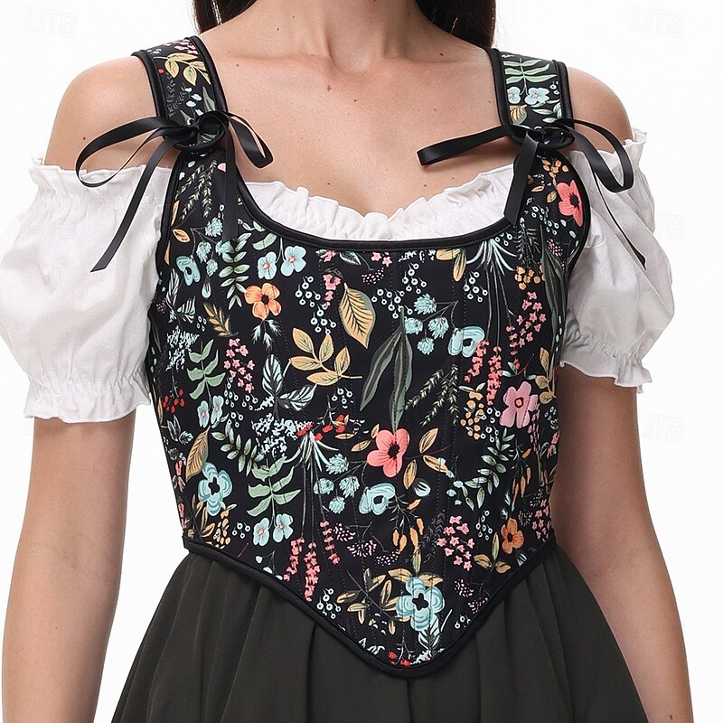 Retro Vintage Medieval Renaissance Corset Vest Bustier Viking Lace up Floral Fancy Dress Women's Celtic Fantasy Halloween Carnival Masquerade Vacation Casual Daily LARP Adults' Vest2