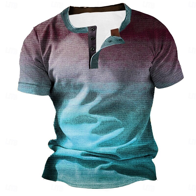 Men's Gradient Waffle Henley Shirt Waffle T Shirt Vintage Shirt Short Sleeve Fashion Designer Basic Outdoor Daily Summer Yellow Red Blue Sky Blue Orange Henley Henley T-Shirt3