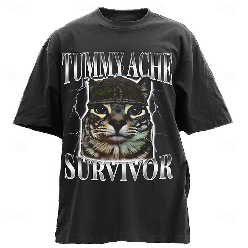 Men's Cat Funny T Shirt Half Sleeve T shirt 3D Print Crew Neck Shirt Designer Casual Party Holiday Deep Purple Black Green Summer Spring Clothing Apparel S M L XL XXL XXXL