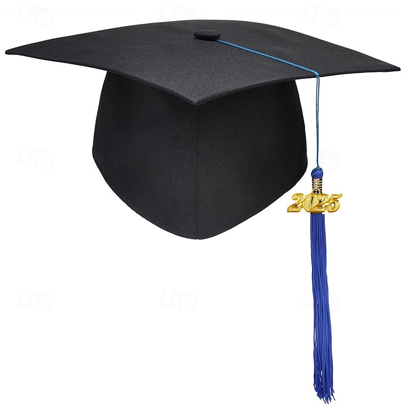 Graduation Cap with 2025 Tassel, Black Bachelor Master Doctoral Cap for High School & College Graduation Ceremony, Adult Academic Cap