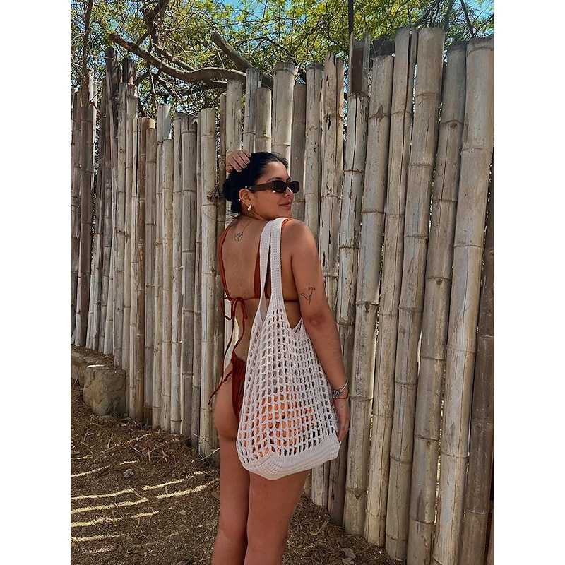 Handmade Crochet Mesh Tote Bag – Lightweight & Eco-Friendly Beach Shoulder Bag, Boho Style, Reusable Shopping Bag for Women, Summer Vacation & Daily Use2