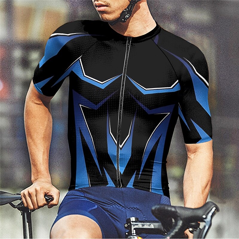 Men's Cycling Jersey Geometric Short Sleeve Bike Tee Tshirt Jersey with 3 Rear Pockets Mountain Bike MTB Quick Dry Anatomic Design Wicking Breathable Sports Blue Green Clothing Apparel3