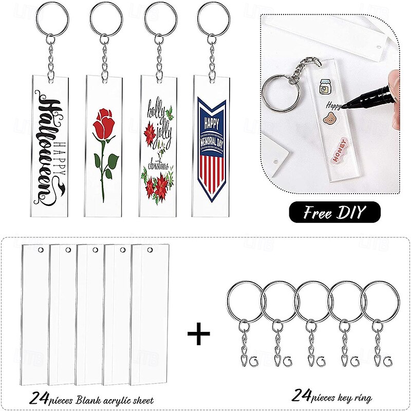 40pcs/set Blank Acrylic Keychain, Transparent Rectangular DIY Pendant, Customizable Tags for Crafting and Decoration3