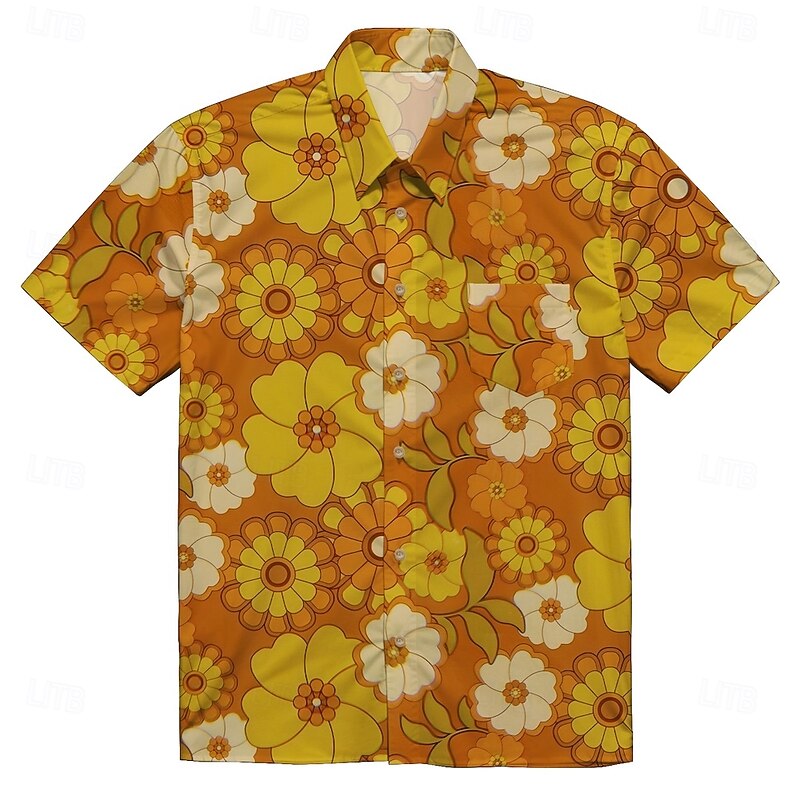Retro Vintage 1970s Shirt Aloha Shirt Hippie Disco Floral Daisy Fancy Dress Men's Masquerade Vacation Party Pride Parade Adults' Shirt