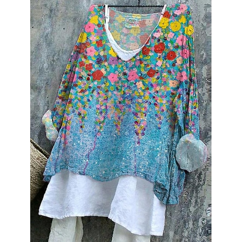 Women's Cotton Linen Blouse Graphic Elegant Vintage Stylish Short Sleeve V Neck Regular Tops Daily Holiday Buttons White Yellow Blue Purple Green Summer Spring