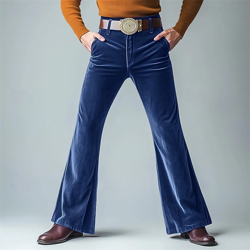 Retro Vintage 1970s Trousers Bell Bottom Pants Flared Trousers Hippie Disco Solid Color Fancy Dress Men's Halloween Carnival Party Dailywear Pride Parade Adults' Pants