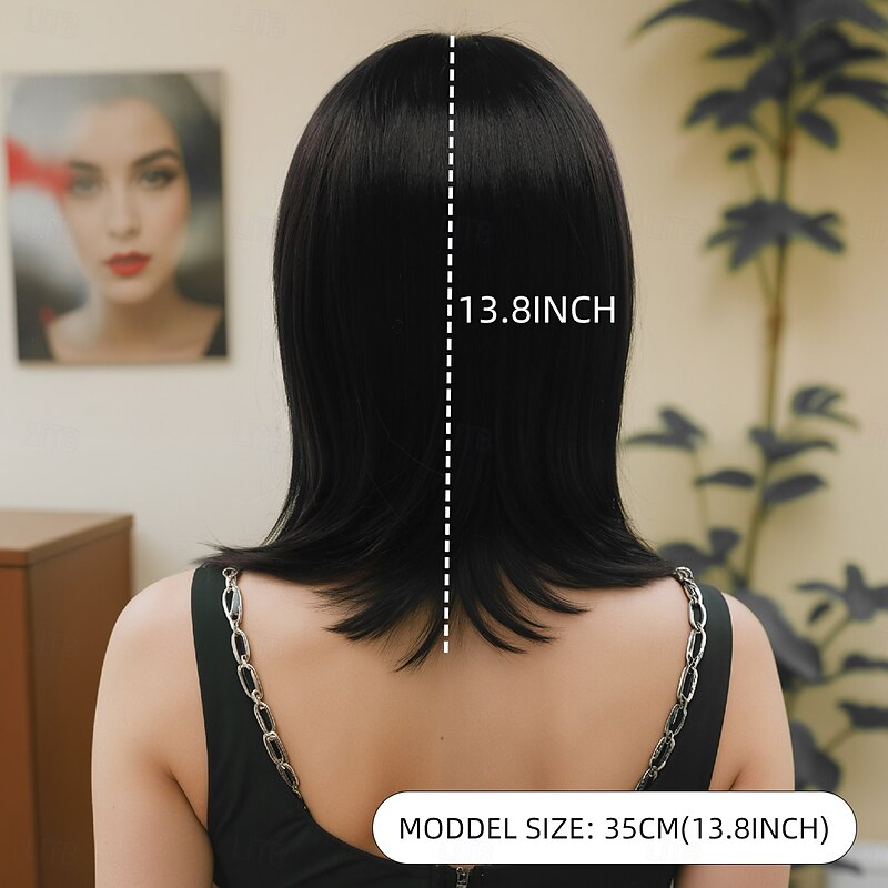 Synthetic Wig Wavy Natural Straight Layered Haircut With Bangs Machine Made Wig 16 inch A1 Synthetic Hair Women's Middle Part Classic Color Gradient Multi-color4