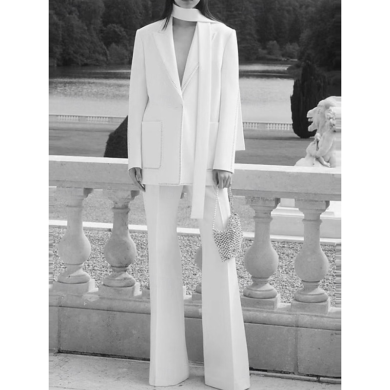 Women's 2 Pieces Suits Formal Wedding Guest Formal Evening Cotton Blend Elegant Long Sleeve Floor Length Peak Lapel Single Breasted2