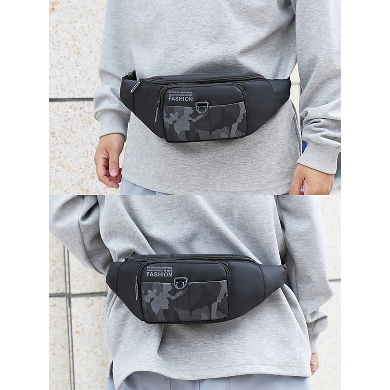 Men's camouflage patchwork waist Fanny bag with multiple compartments - multiple carrying methods, fashionable and practical, suitable for outdoor activities and daily commuting Black Blue Green3