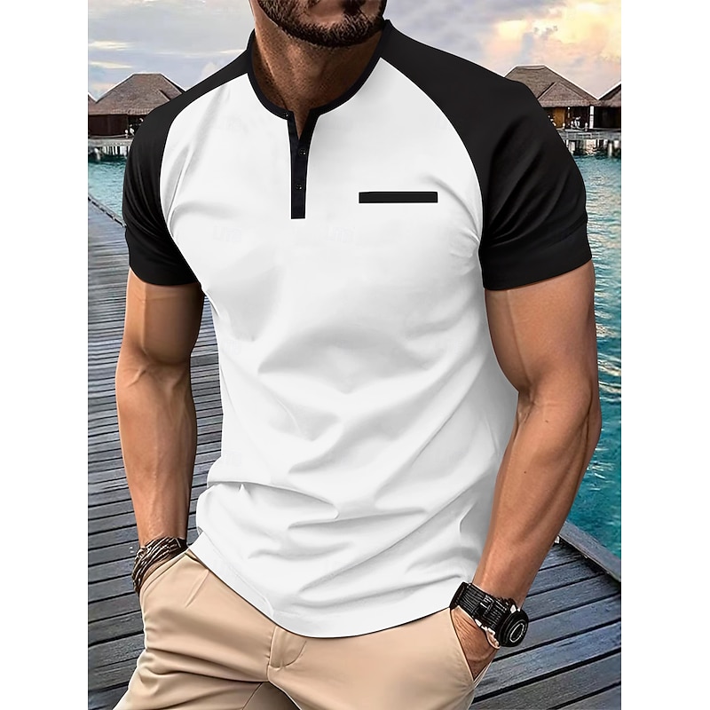 Men's Henley Shirt Tee Top Short Sleeves Crewneck Summer Solid / Plain Color Casual Casual / Sporty Raglan Sleeves Sports & Outdoor Sports Dark Grey Wine Black & White Top Tee for Men4