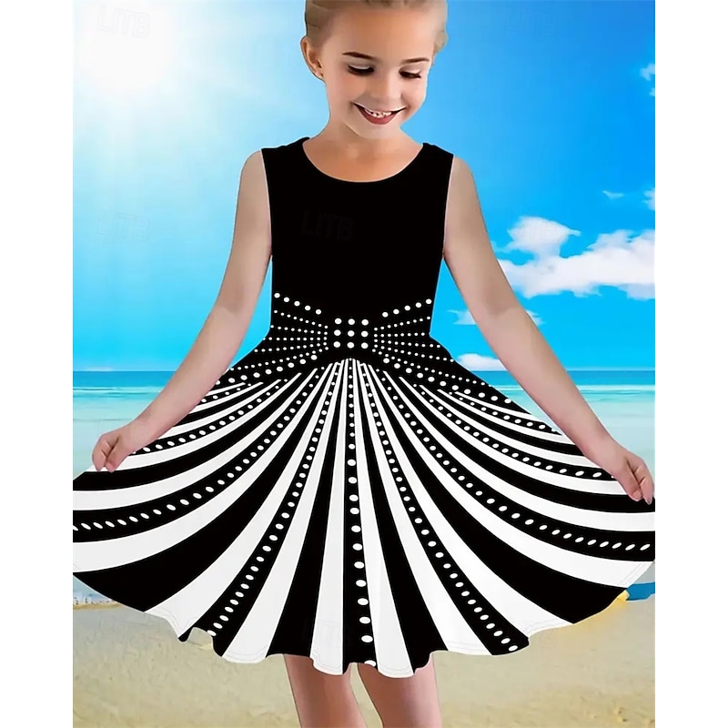 Girls' 3D Striped Dress Sleeveless Summer Spring Vacation Daily Holiday Princess Beautiful Sweet Kids 4-12 Years Casual Dress A Line Dress Knee-length Regular Fit3