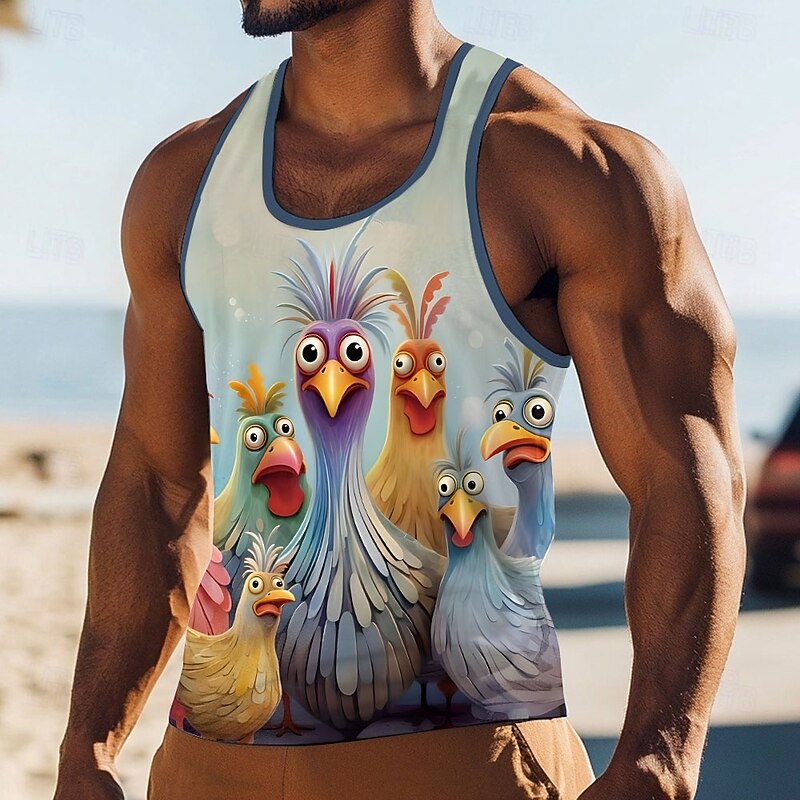 Men's Animal T Shirt Vest Top Sleeveless T shirt 3D Print Crew Neck Shirt Vacation Casual Hawaiian Holiday White 1 White Blue Summer Spring Clothing Apparel S M L XL XXL XXXL3