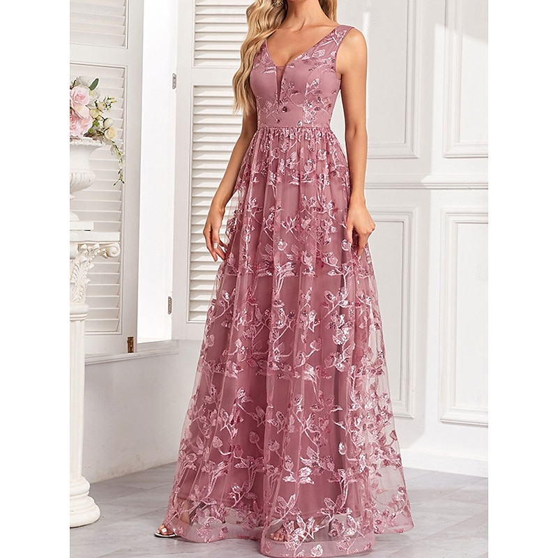 A-Line Quinceanera Dresses Elegant Dress Wedding Wedding Guest Floor Length Sleeveless V Neck Tulle Backless with Pleats2