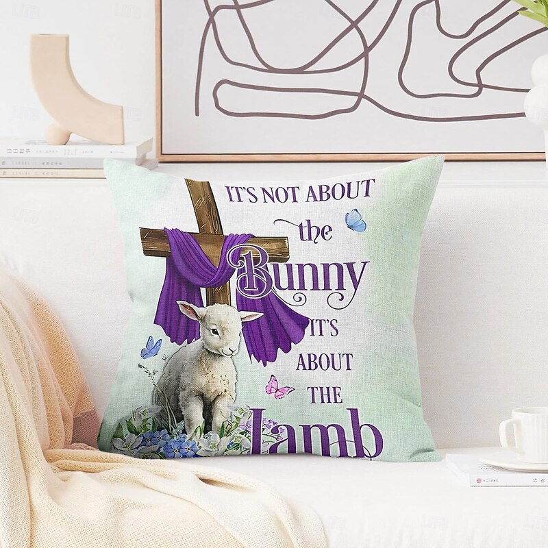 Easter Decorative Toss Pillows Cover 1PC Bunny Templar Cross Lamb Soft Square Couch Cushion Case Pillowcase for Bedroom Livingroom Sofa Chair3