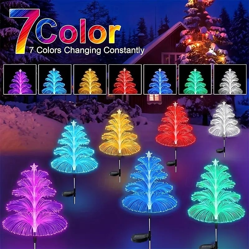 2/4 Pcs 5-Tier Solar LED Garden Light Jellyfish Fiber Optic Lawn Lights Waterproof Outdoor Garden Light for Yard Walkway Xmas Wedding Camping Party Decoration2