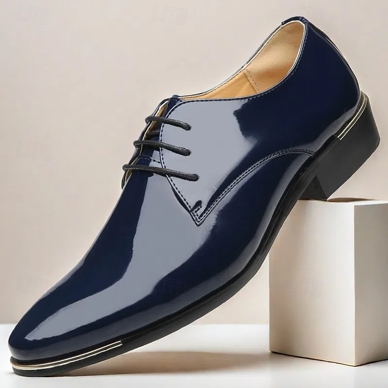 Men's Prom Shoes Vibrant Red Patent Leather Oxfords with Lace-Up Design for Stylish Formal Events4