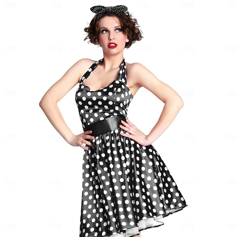 2 Pieces Polka Dot Headband Bandana Headband 50s Grease Outfits Costume Hair Accessories Bows Wide Headwrap for Women and Girls (Red Black)4