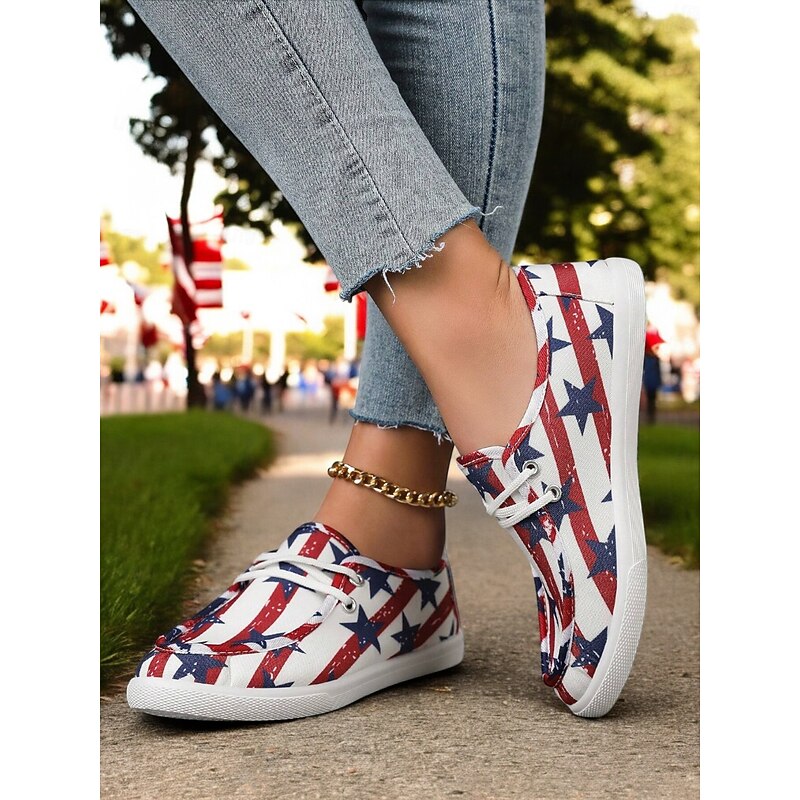 Women's American Flag Canvas Sneakers - Patriotic Lace-Up Casual Shoes for 4th of July, Travel & Everyday Wear2