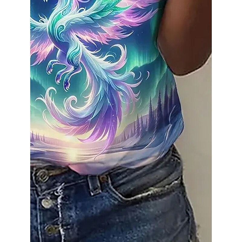 Women's T Shirt Summer Tops Bird Scenery Classic Casual Short Sleeve Crew Neck Crop Tops Daily Weekend Print Rainbow Summer Spring Fall4
