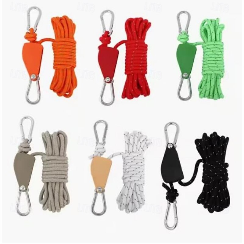 5m Outdoor Windproof Rope, Heavy-Duty Camping Rope with Pulley System, Reflective Nylon Cord with Adjustable Buckle & 2 Stainless Steel Carabiners for Hiking, Tent Setup, Gear Securing3