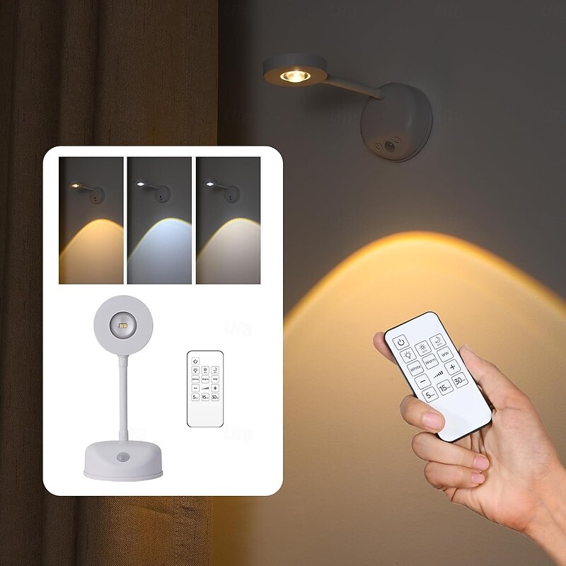 LED Deco Night Lights Wireless Wall Lamp with Remote Control, 3 Modes Dimming, PIR Motion Sensor & Twilight Sensor, Ideal for Bedrooms, Galleries, and Hallways3