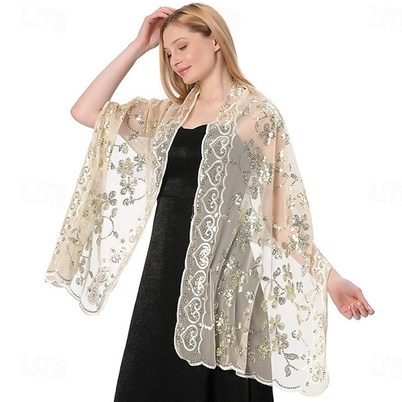 Retro Vintage Roaring 20s 1920s Scarf Wrap Shawls The Great Gatsby Flapper Girl Sequins Fringe Fancy Dress Women's Carnival Wedding Evening Party Masquerade Adults' Shawl2