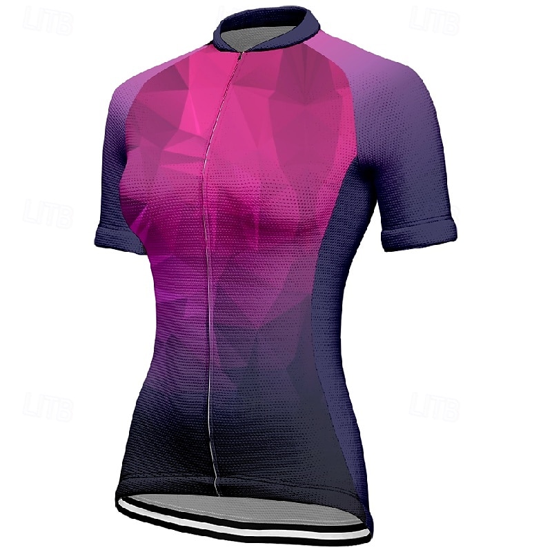 Women's Cycling Jersey Geometric Gradient Short Sleeve Bike Tee Tshirt Jersey with 3 Rear Pockets Mountain Bike MTB Quick Dry Anatomic Design Wicking Breathable Sports Blue Dark Green Purple Clothing