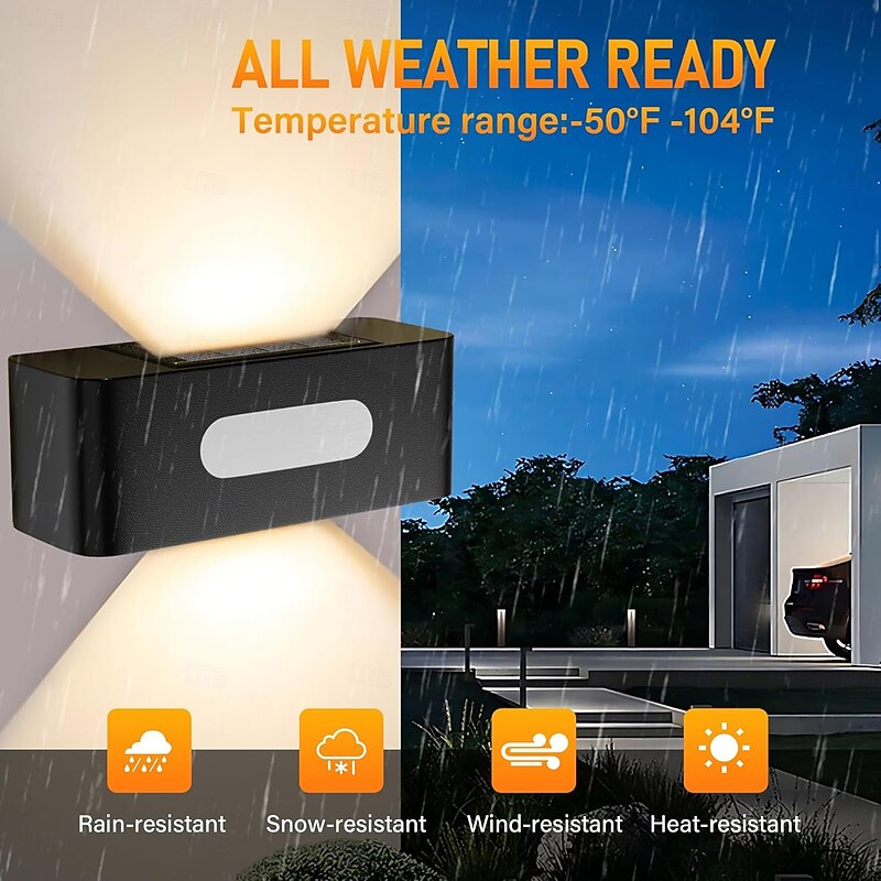 LED Solar Outdoor Wall Lights Step Lights Waterproof Up and Down Security Wall Lamps Energy Saving Step Lights LED Lighting for Garden Step Stair Yard Pathway Backyard Decoration Solar Fence Lights (Warm/White)2