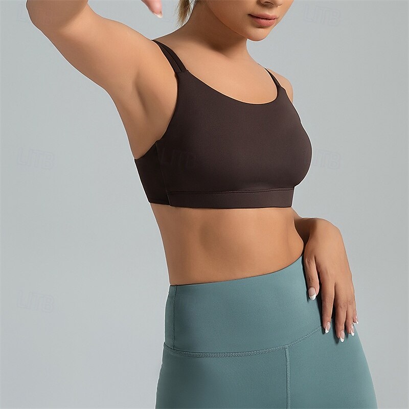 Women's Light Support Sports Bra Running Bra Patchwork Open Back Bra Top Padded Fitness Leisure Sports Running Breathable Lightweight Soft Spandex Black Light Green Purple Solid Colored2