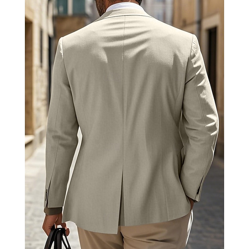 Men's Linen Blazer Blazer Business Cocktail Party Wedding Party Fashion Casual Spring &  Fall Polyester Linen Plain Pocket Buttons Comfortable Single Breasted Blazer White khaki Beige4