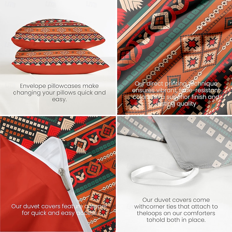 Ethnic Vintage Duvet Cover Full Size Bedding Set Bed Sets Quilt Cover Soft Lightweight Comforter Cover with 2 Pillowcases for Summer Spring4