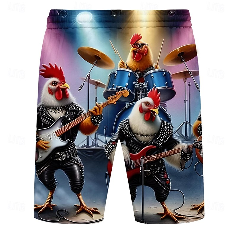 Men's Chick Funny Guitarist Player Swim Shorts Board Shorts Swimming Trunks Mid Waist Streetwear Hawaiian Vacation Drawstring Mesh Lining Elastic Waist Designer Clothing Apparel2