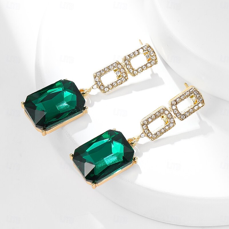 Women's Emerald Green Cubic Zirconia Earrings Geometrical Hope Blessed Stylish Simple Earrings Jewelry Green For Carnival Prom 1 Pair