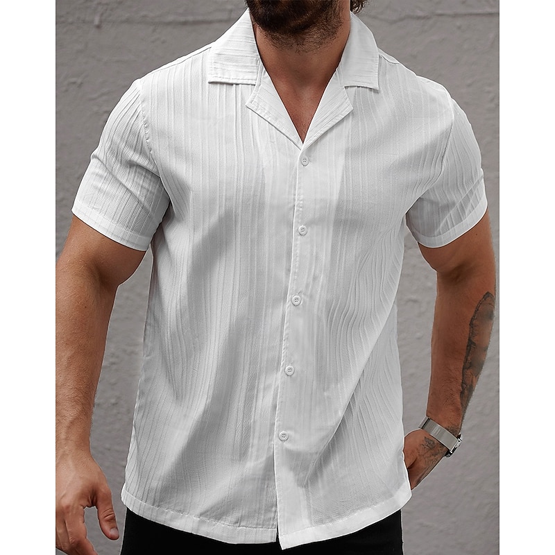 Men's Shirt Summer Shirt Casual Shirt Beach Shirt Button Up Shirt White Short Sleeve Plain Shirt Collar Vacation Hawaiian Clothing Apparel Polyester Fashion Casual Comfortable3