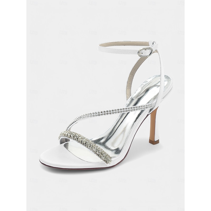 Champagne Satin Strappy Rhinestone Heels – Sophisticated Wedding & Evening Sandals for Women3