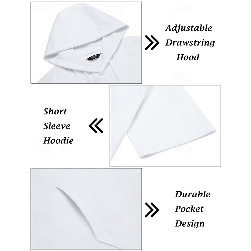 Men's Tracksuit T shirt & Shorts Outfit Set Hoodie Outdoor Daily Sports Pocket Drawstring Plain Wine Red Black White Polyester Activewear Streetwear Lightweight Summer4