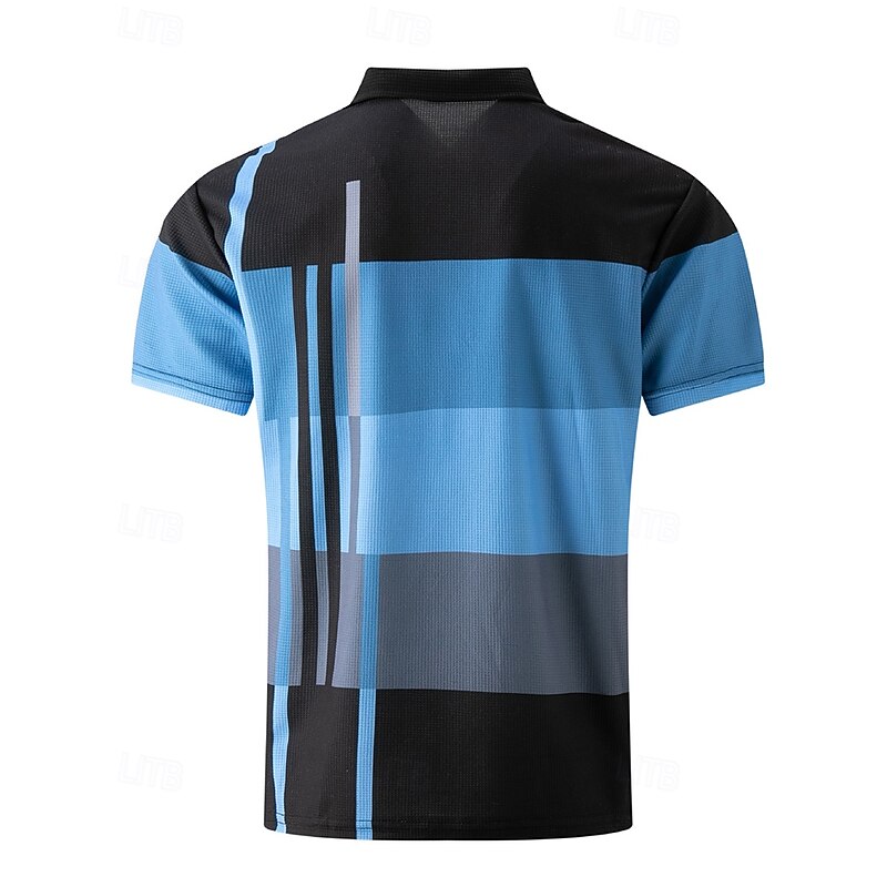 Men's Golf Shirt Golf Polos Shirts Work Casual Lapel Short Sleeve Basic Modern Stripes Patchwork Buttons Summer Regular Fit Pink+Orange Dark Pink Blue Purple Orange Green Golf Shirt3