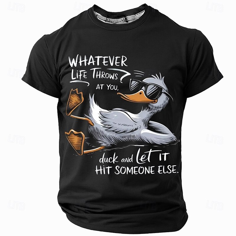 Mens Graphic T-Shirt: Funny Duck Pun - Whatever Life Throws At You, Duck And Let It Hit Someone Else2