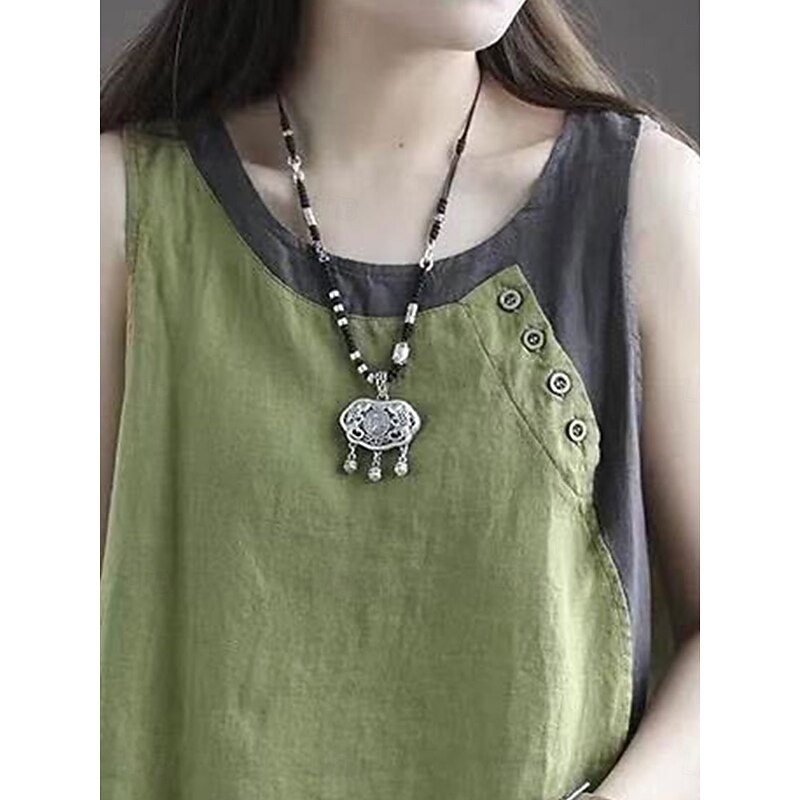 Women's Camisole Tank Top Color Block Vintage Daily Stylish Sleeveless Crew Neck Regular Tops Daily Buttons Pink Red Green Gray Summer Spring3