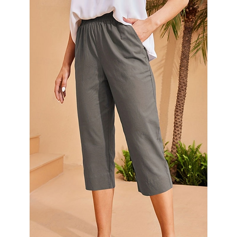 Women's Capri Pants Streetwear Casual Capris High Waist Plain Pocket Elastic Drawstring Design High Cut Breathability Soft Micro-elastic Causal Daily Wear Black Dark Navy Green Khaki Summer Spring4