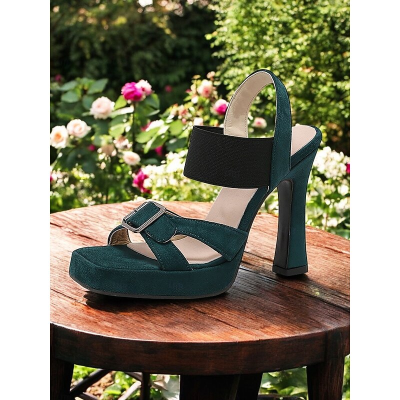 Green Platform Block Heel Sandals for Women – Suede Open Toe Party & Summer Date Shoes3