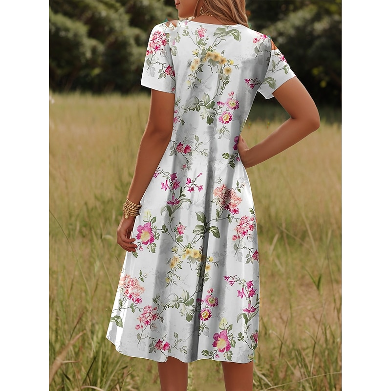 Women's Midi Dress T Shirt Dress Tee Dress Shift Dress Summer Dress Formal Vacation Daily Regular Fit Floral Short Sleeve Crew Neck White Light Green Pink Blue Summer Spring2