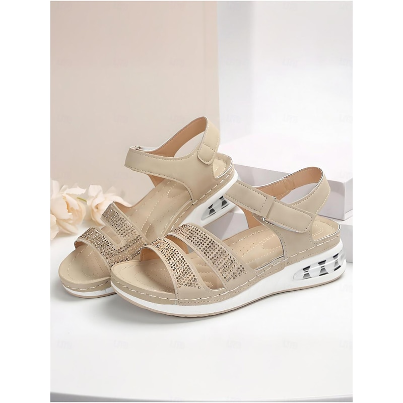 Women's Rhinestone-Embellished Air Cushion Sandals - Adjustable Velcro Open-Toe Comfort Shoes for Casual & Outdoor Wear3