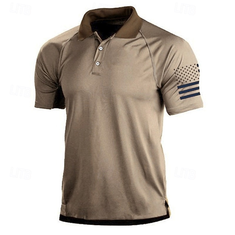 Men's Outdoor American Flag Tactical Sport Golf Neck T-Shirt Golf Shirt Tee shirt Short Sleeve Shirt Top Outdoor Breathable Quick Dry Lightweight Summer Black Green Grey Hunting Fishing Combat4