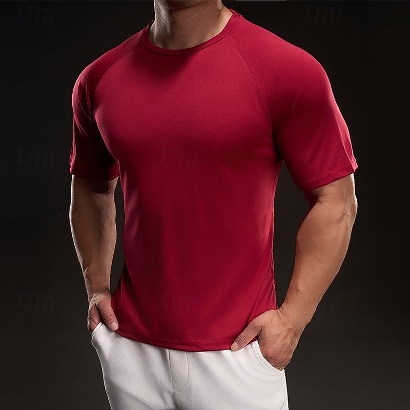 Men's Tee Short Sleeve Shirt Tee Top Short Sleeve Crewneck Summer Solid / Plain Color Fashion Designer Quick Dry Vacation Street Going out Black White Burgundy Top Tee for Men