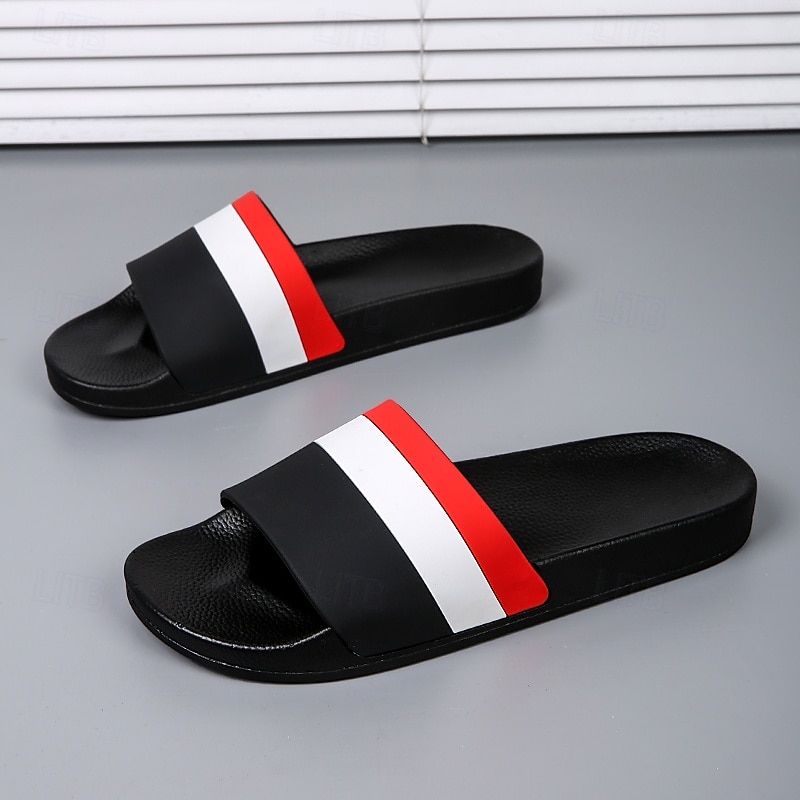 Men's Sporty Slide Sandals with Red and White Stripes - Bold Footwear for Leisure and Outdoor Activities4