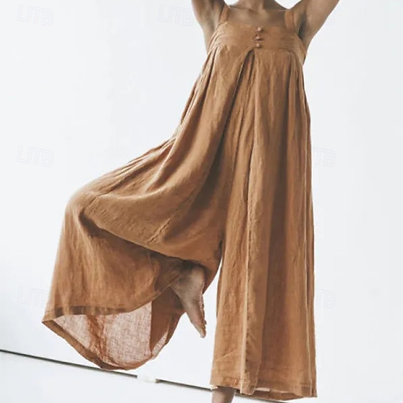 Women's Normal Jumpsuit Streetwear Solid Color Sleeveless Square Neck Backless Street Daily Regular Fit Pink Royal Blue Khaki Summer