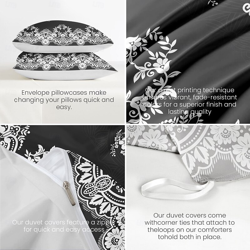 Bohemian Duvet Cover Set 100% Cotton Soft and Breathable Bedding Featuring Black White Lightweight and Durable Quilt Cover Comfortable for All Seasons Easy to Care3